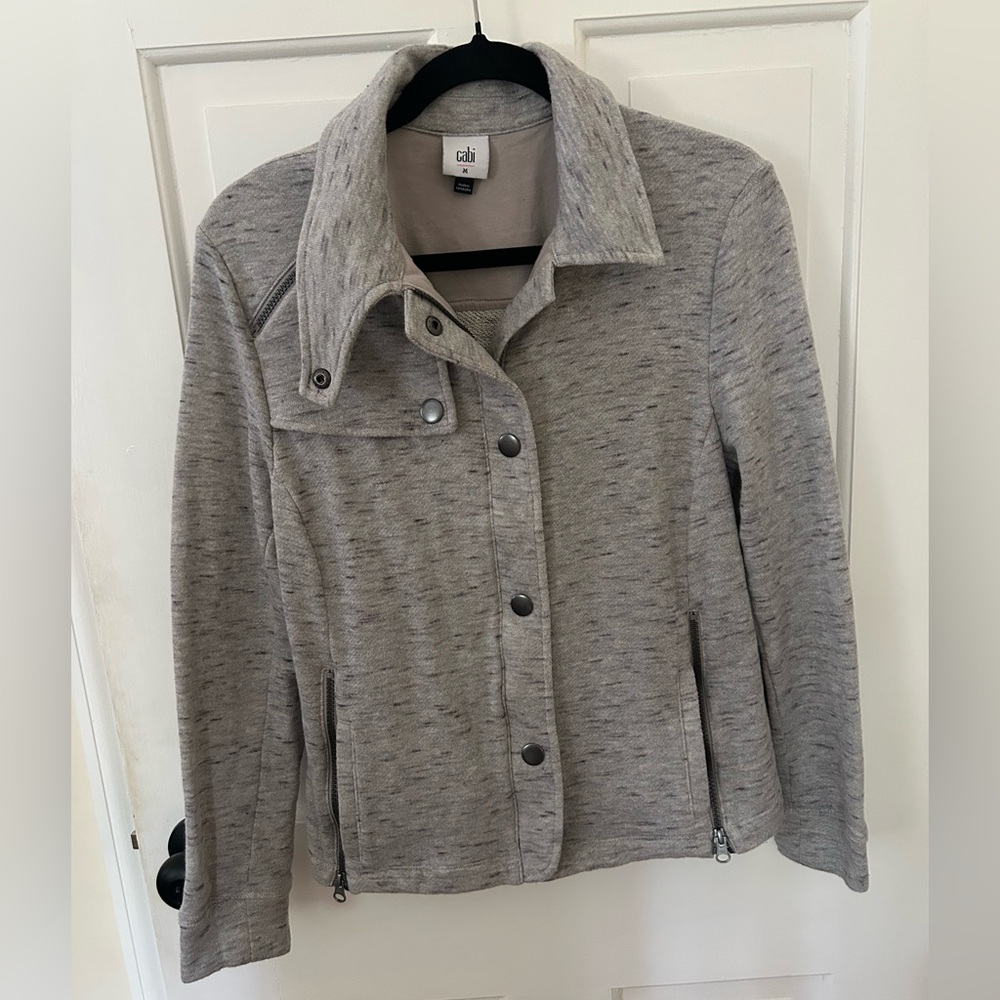 CABI HEATHERED GRAY COTTON BLEND SNAP UP UTILITY JACKET SIZE MEDIUM